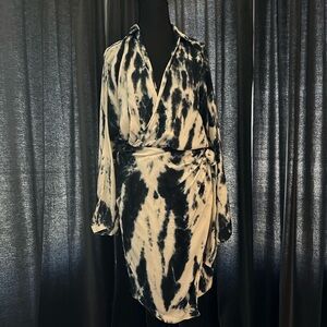 Black and White Tie-Dye Wrap Dress